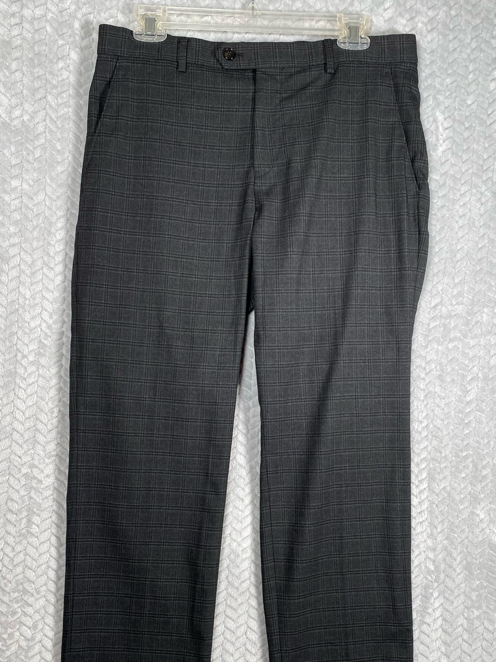 Polo Ralph Lauren Mens 32x30 Charcoal Gray Plaid Dress Pants Flat Front Slacks